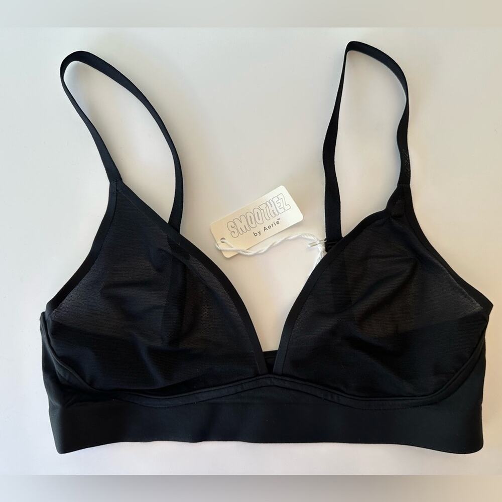 NWT Aerie American Eagle SMOOTHEZ Mesh Triangle Bralette Black Size Small